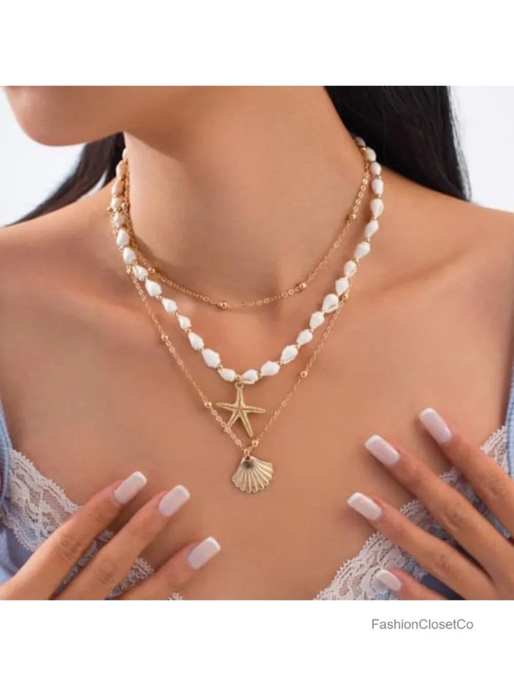 3-Piece Seashell Choker Set for Women Stackable Beach Jewelry